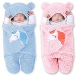 OYO BABY Baby Blankets New Born Combo Pack of Hooded Wrapper Sleeping Bag and Baby Bath Towel for 0-6 Months Babies (Pink & Blue , Unicorn cartoon) -Pack of 2