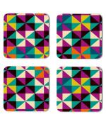 Whats Your Kick Pattern Design Voilet And Green Tiangles Design Printed Set of 4 Coaster With Metal Stand