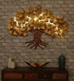 KRAFTI DECO Metal Iron (PIPLE GOLDEN TREE) Decorative Wall Art /Sculpture for Home Living Room /Bedroom /Hotels /Office/ Café etc. Size (58*4*41 INCH - Multicolor)