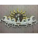 Antaryuga Multicolor08 Metal 7 Horses With Sun And Led Wall Art, 59 X 5 X 35 cm