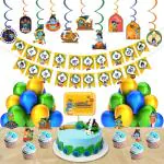 Festiko Set of 53 Pcs Krishna Janmashtami Decoration Combo (Banner, Swirls With Cutouts, Balloons, Cake & Cupcake Toppers), Kanha Bal Gopal Janmashtami Decoration