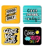 Whats Your Kick Goods Vibes Only Quotes With Multiple Design Printed Set of 4 Coaster With Metal Stand