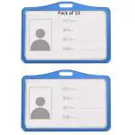 Shining Zon Natural Hard Metal Aluminum Alloy PVC ID Card Holder Badge with Scratch Guard for Office ID Cards Only (Blue Horizontal - 10)
