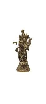 Kraken Trades Hand Carved Pure Bronze Lord Krishna Statue / Idol for Pooja Room - Height - 14 Inch