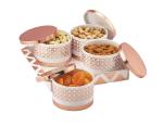 Nabhya Pink Plastic Dry Fruit Set Box with Lid Serving Tray 500 Milliliters (Pack of 4)