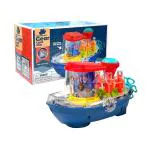 Globular Transparent Concept Boat Toy Electric Mechanical Gear Ship with Colorful Light and Charming Music, Moving Gears