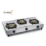 Ruwa 3 Burner Stainless Steel Cooktop | Manual Gas stove - ISI CERTIFIED | High Efficiency Burners | Sturdy Knobs | Model: Sun