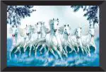 saf Vastu 7 Horses Framed Large Digital Reprint 13.5 inch x 19.5 inch Painting (With Frame)