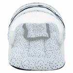 Superminis Blue Cotton Heart Print Baby Bedding Set With Pillow And Mosquito Net - Foldable Mattress, Printed, Double Size Zip Closure For New Born (12-18 Months)