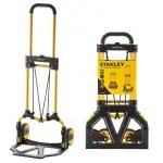 Stanley FT580, Folding Hand Truck with 70 kg capacity, Polypropylene Portable Dolly Push Cart with Telescopic Handle and Foldable Wheels, Yellow and Black Colour, (40 x 102 x 40 cm)