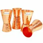Prisha India Craft Pure Copper Hammered Design Jigger Double Sided,Jiggers - 30ml& 60ml, set of 4