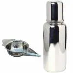 PGD Plain Silver Stainless Steel Baby Feeding Bottle with Feeder Spoon, Flat Bottom Design (0-24 months) - 200 ml