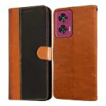 Casotec Flip Cover Back Case for Motorola Edge 50 Fusion 5G | Premium Leather Finish | Inbuilt Pockets & Stand | Flip Cover Back Case for Motorola Edge 50 Fusion 5G (CamelBlack)