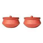 HC THE CRAFTS Kasana Terracotta Clay Handi with Lid,Curd Pot (500 ml) Pack of 2