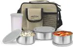 Milton Steel Combi Lunch Box, with Jacket, Set of 4, 3 Containers, 280 ml each, and 1 Tumbler, 400 ml, Beige