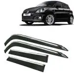 Kingsway Car Wind Deflectors Rain Guard Window Visor for Maruti Suzuki Swift 2011, 2012, 2013, 2014, 2015, 2016, 2017 Model, Car Door Visor with Chrome Lining Online India, Car Sun Shades