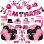 Zyozique Girl Baby Boss 3rd Birthday Decorations, Baby Boss Party Supplies Set, Baby Party Supplies, Children Carnival Party Supplies Decoration - Banner, Photo Booth,Swirls and Ballon (Pack of 50)