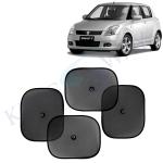 Kingsway Car Curtain Sticky Sun Shade Universal Use for Maruti Suzuki Swift, 2005 - 2010 Model, Color : Black, Mesh, Pack of 4 Piece Car Sun Shades Blinds Cover