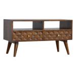 SMAART CRAAFTS Melbourne Solid Wood TV Unit for Living Room | Premium 2 Drawer TV Stand for Home | Natural Mahogany Finish | Solid Mango Wood CNC Design Drawer Entertainment Unit