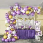 SpecialYou.in Birthday decoration items DIY kit with pastel Purple, White with Metallic & Confetti Gold balloons decorations kit, Happy birthday banner for Girls, Boys, Kids Pack of 67 items