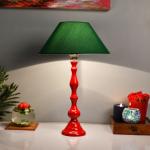 Homesake Glossy Red Teardrop Aluminium Table Lamp With Green Cone Shade, Bedside, Living Room Study Lamp, Bulb Included