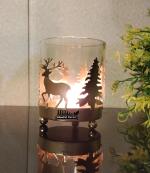 blissful decor presents Exclusive Laser Cut Set of -1 Christmas Metal Tealight Candle Holders with large glass votive Cutout Designs of Christmas Reindeer/ Pine Tree/Snowflakes for Decoration