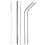 Kayru Reusable Stainless Steel Metal Long Drinking Straws, Fits Simple Modern Tumbler, Dishwasher Safe, Straw Cleaner Brush(2 Straight Straw, 2 Bend Straw, 1 Cleaning Brush)