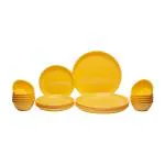 Gluman 24 Pieces Round Dinner Set, (6 Full Dinner Plates, 6 Half Plates & 12 Bowl) Set | Microwave & Dishwasher Safe , Yellow