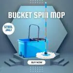YASH Marketing Spin Mop, Steel Winger & Big Wheels, 2 Microfiber Refills, Floor Cleaning Mop Stick with Bucket, pocha for Floor Cleaning, Mopping Set (Blue)