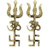 Astroghar Brass Tri Shakti Yantra Swastik Om Trishul Urja Symbol 5 Inch Set Of 2