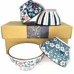 Ceplo Ceramic Rice Bowl with Gift Box Household Flower Pattern Japanese Style Cereal, Ice Cream,Dessert,Soup,Snack,Salad,Noodle,Pasta Bowl Microwave&Dishwasher Safe (Set of 4)