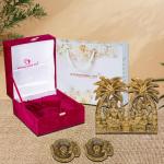 International Gift Gold Metal Laxmi Ganesh Statue With Puja Diya With Agarbatti Incense Stick With Box Packing With Carry Bag