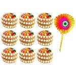 santarms Oval Multicolor Aluminium KumKum Box with Tilak Stick 10 inch (Pack of 9)