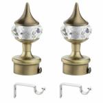 INKART Diamond Stainless Steel Curtain Bracket Parda Holder with Support 1 Inch Rod Pocket Finials Designer Door and Window Rod Support Fittings, (Brass color, Pack 2)