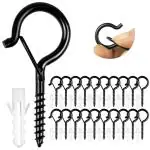 Hasthip Black Screw Wall Hooks For Light Eye Screw-In Cup Ceiling With Safety Buckles, Hanging Plants Pot (Pack Of 20)