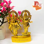 DARIDRA BHANJAN - Gold Plated Metal Laxmi Narayan Idol Statue Combo of Lakshmi Ji & Vishnu ji - Idol for Car Dashboard, Home, Office Décor, Gifting Decorative Showpiece, Temple Gift (Golden).