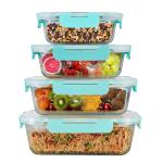 Cutting EDGE Rectangle Glass Food Storage Container with Break Free Detachable Locks, Microwave Oven Safe, Freezer Safe, Airtight, Leakproof (1, 370ML+640ML+1040ML+1520ML)