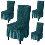 HOKIPO Stretchable Turkish Bubble Dining Table Chair Cover with Frill Set of 4, Teal