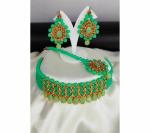 Gyaan Jewels Handmade Gold Plated Alloy Necklace, Earring and Maang Tikka Set Set Turquoise (Women) Free Size