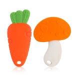 LuvLap Multicolor Silicone Carrot and Mushroom Design Baby Teether (Pack of 2)