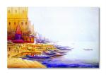 Tamatina Multicolor Varanasi Ghat Abstract Art Canvas Painting - 36X24 Inch