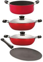 Nirlon 4 pcs of Red and Black Scratch Resistance Non-stick Aluminium PFOA Free Kitchenware Combo Set, Standard