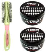 Buy Tya Salon Green Multicolor Round Brush With Japan Hair Wax (Set Of 3)