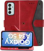 Autofocus Faux Leather Back Case Flip Cover for Samsung A34 5G with ID Card Slot | Foldable Stand | 2 Card Slot | 1 Cash Slot | Magnetic Closure - Executive Red, 22952