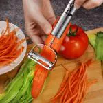 Top Chef Dual 2 in 1 Peeler for Vegetables and Fruits, Julienne and Serrated Blades, Stainless Steel