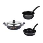 Rynox Non Stick Induction Cookware Set for Home Kitchen/Combo for Nonstick Aluminium Cooking, Hard Anodised Ceramic Utensisls (3 Pieces Set)(Black)