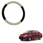 Enexoya Black and Beige Premium Leather Stichable Steering Cover for Toyota Etios Cross