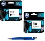 HP 818 Original Ink Cartridge (Black & Colour) (Set of2) With ITGLOBAL 3in1 Multi-Function Pen