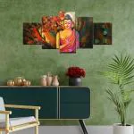 perpetual Buddha Wall Painting For Living Room - Set Of 5, 3d Scenery Wall Painting for Bedroom Large Size with Frames for Wall Decor and Home Decoration, Hotel, Office (75 CM X 43 CM) 1730B1m