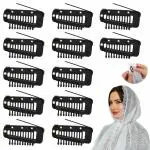 ADORNISH 6 pcs Chunni Dupatta Clips with Safety Pin, 10-Teeth Strong Chunni Grip Hair Clip, Invisible Wig Clip, Setting Clips for Woman Hair Extensions (Black, Matel
